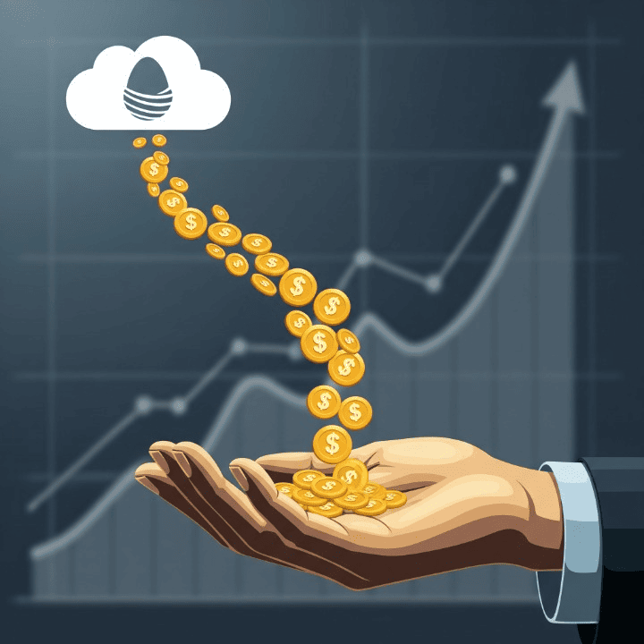 A conceptual graphic of a person's hand receiving a continuous stream of coins, symbolizing a retirement annuity providing a secure income.