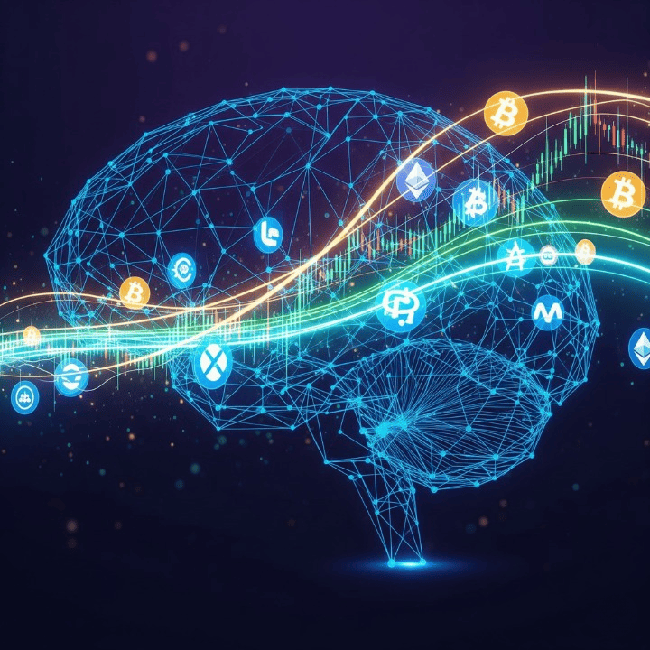 A futuristic graphic showing a network of glowing nodes and digital currency symbols, representing the decentralized nature of DeFi and its technology.