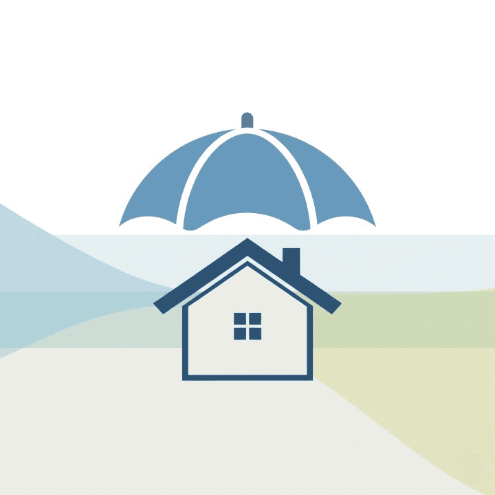 A graphic image of a house icon under a protective shield, representing homeowners insurance and the security it provides.
