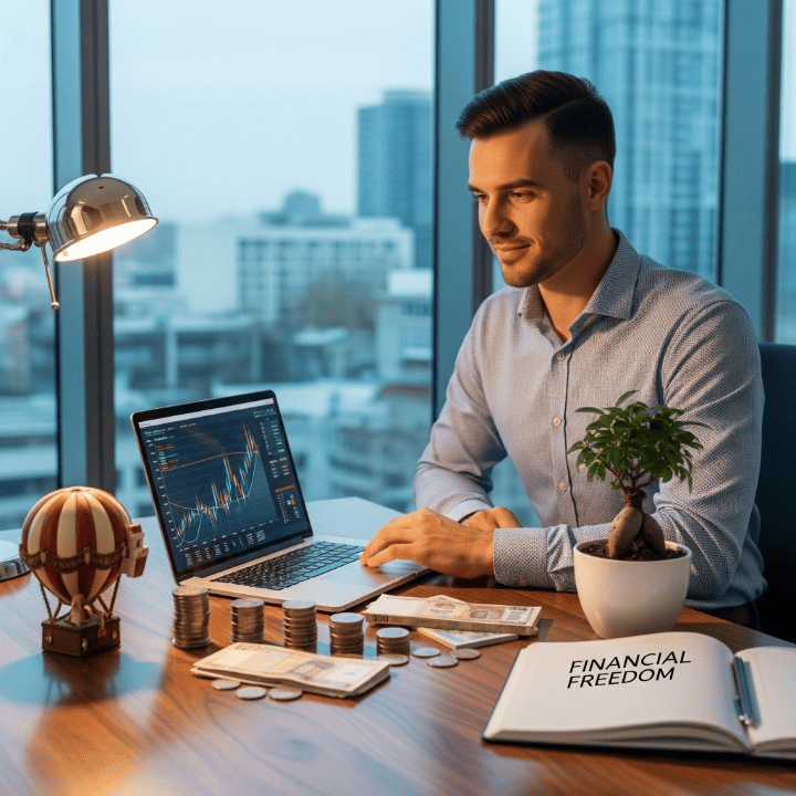 Entrepreneur planning retirement with a Solo 401(k) on a laptop, showing financial growth and smart investment strategies.