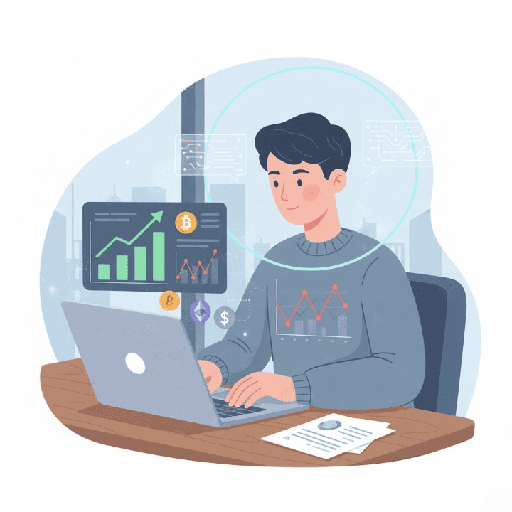 :An investor analyzes financial data on a screen, demonstrating strategic tax-loss harvesting to manage their investment portfolio.
