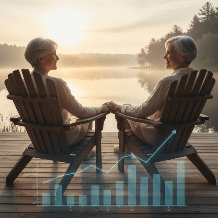 A happy retired couple enjoying their retirement, representing financial security and a comfortable retirement income stream provided by careful planning with annuities.